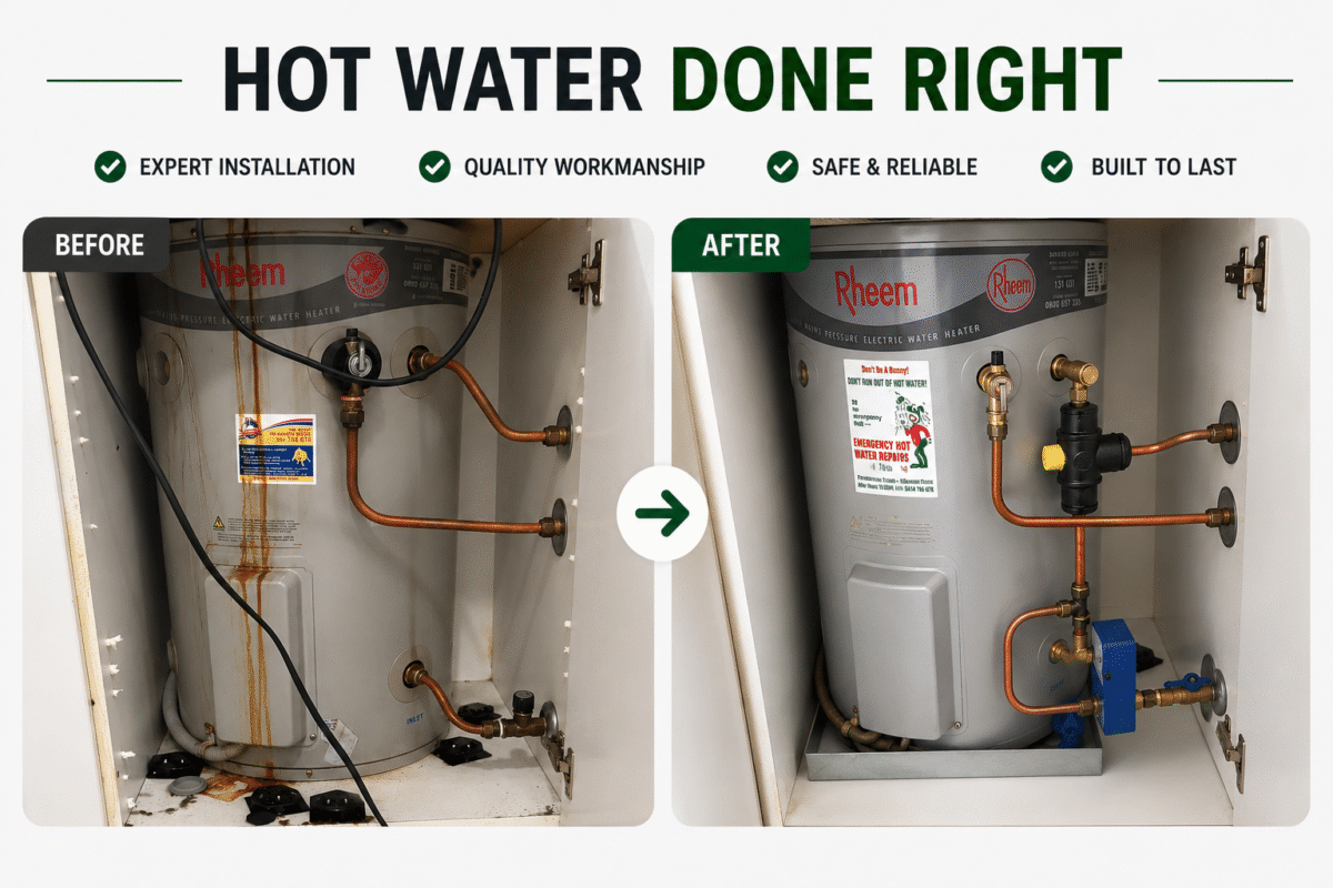 Emergency Hot Water Repairs technician installing a new hot water system at a Sydney rental