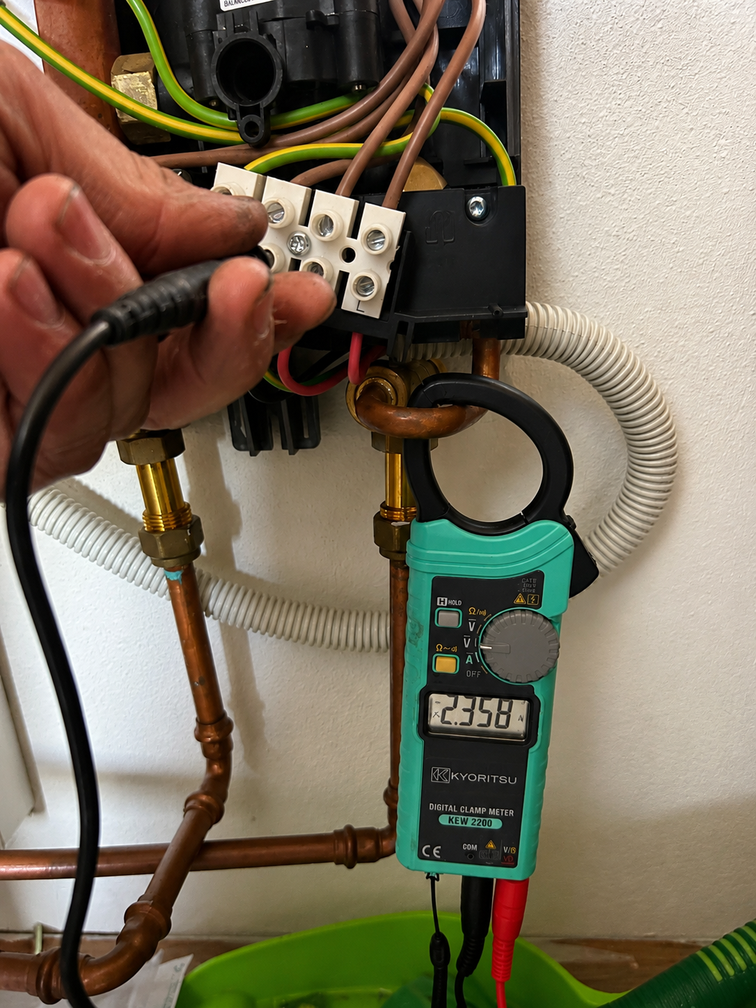 Stiebel Eltron DHF unit being tested and repaired by Emergency Hot Water Repairs