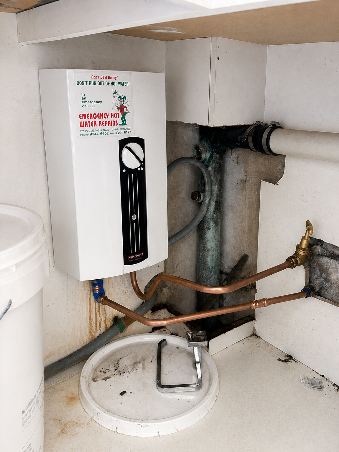 Stiebel Eltron DHF 13 C 3-phase instantaneous water heater installed under a sink in Sydney