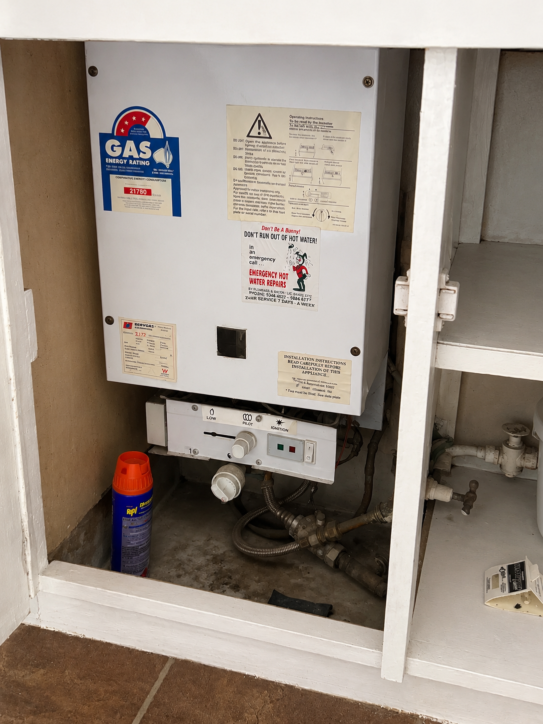 Older Servgas hot water system inspected by Emergency Hot Water Repairs