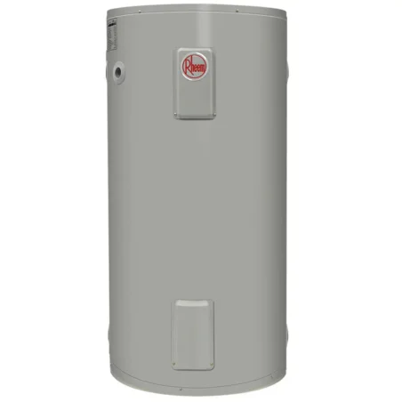 Rheem 492250 250L Twin Element Hot Water System, grey cylindrical tank with logo.