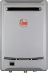 Rheem 26L gas continuous flow water heater, model 876A26, set at 50 degrees.