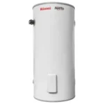 Rinnai EHFD160S36 160L hot water system, white cylindrical storage unit with logo.