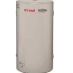 Rinnai Hotflo 80L Electric Hot Water System, beige cylindrical tank with brand logo.